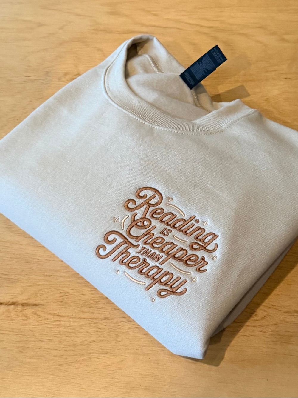 Women's Cream 'Reading Is Cheaper Than Therapy' Embroidered Sweatshirt